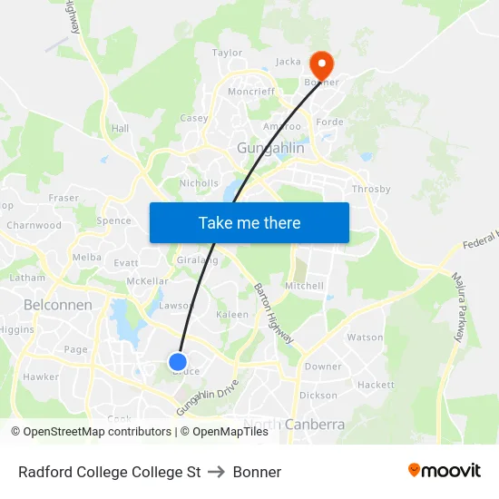 Radford College College St to Bonner map