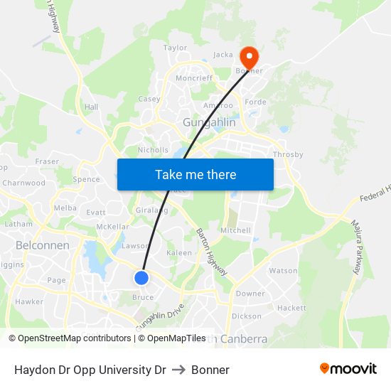 Haydon Dr Opp University Dr to Bonner map