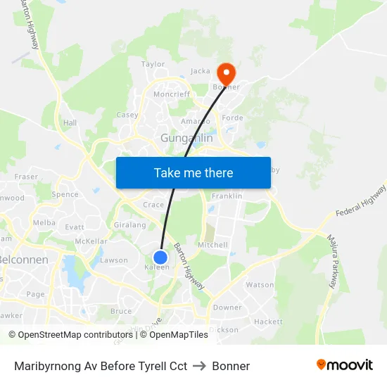 Maribyrnong Av Before Tyrell Cct to Bonner map