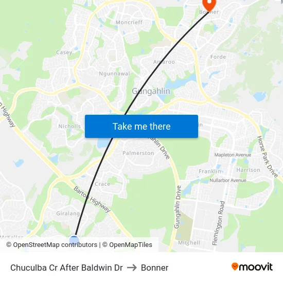 Chuculba Cr After Baldwin Dr to Bonner map