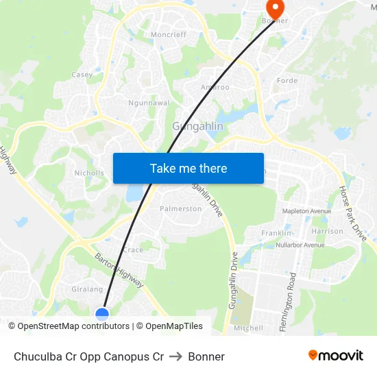 Chuculba Cr Opp Canopus Cr to Bonner map