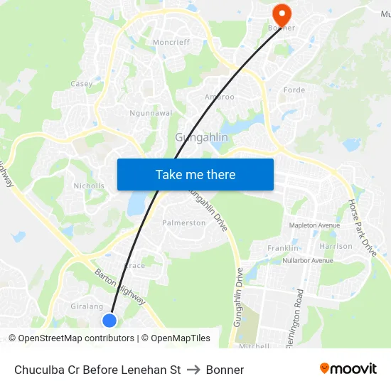 Chuculba Cr Before Lenehan St to Bonner map