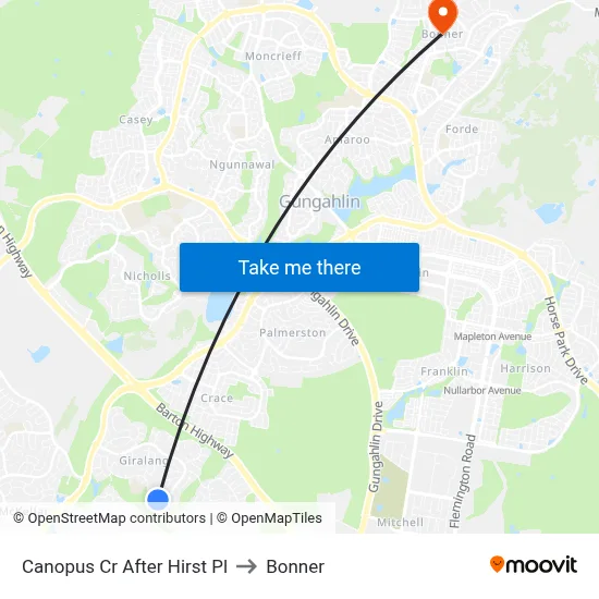 Canopus Cr After Hirst Pl to Bonner map