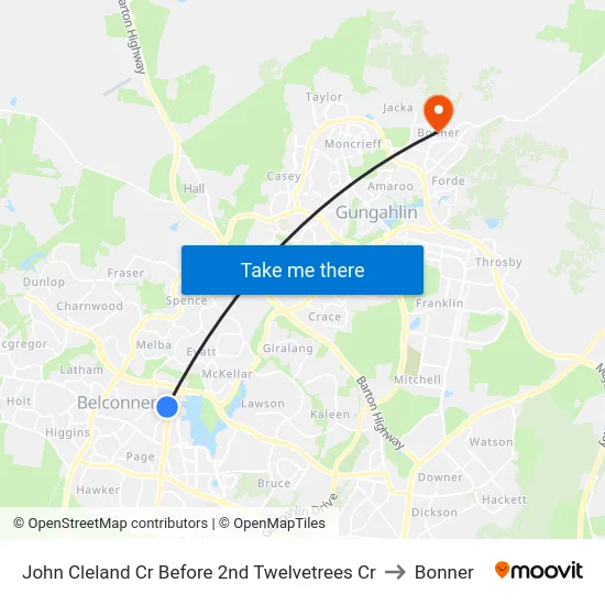 John Cleland Cr Before 2nd Twelvetrees Cr to Bonner map