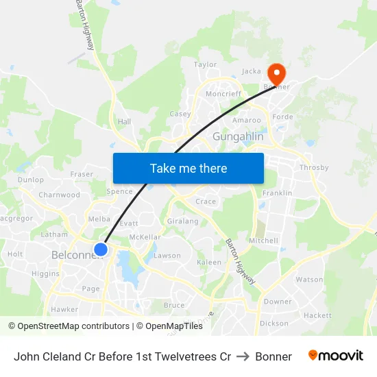 John Cleland Cr Before 1st Twelvetrees Cr to Bonner map