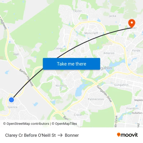 Clarey Cr Before O'Neill St to Bonner map