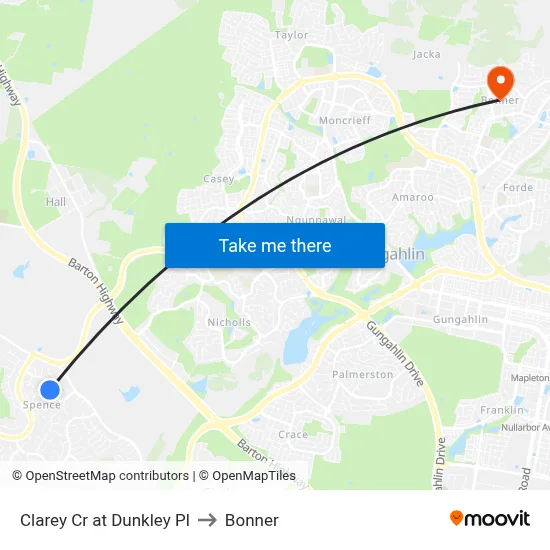 Clarey Cr at Dunkley Pl to Bonner map