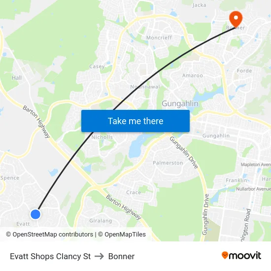 Evatt Shops Clancy St to Bonner map