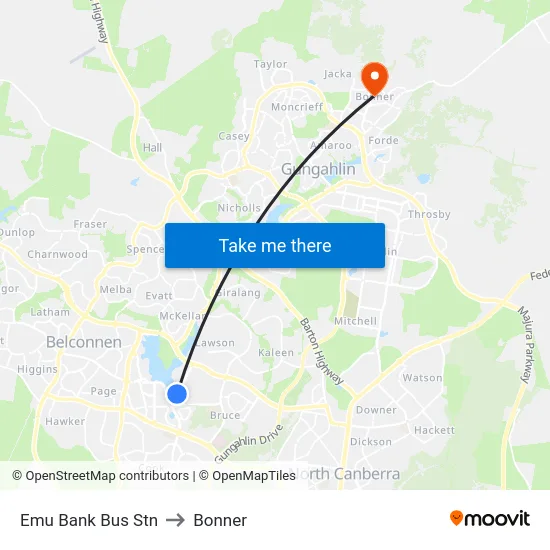 Emu Bank Bus Stn to Bonner map