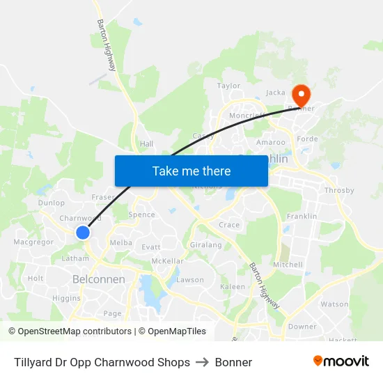 Tillyard Dr Opp Charnwood Shops to Bonner map