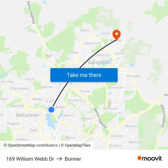 169 William Webb Dr to Bonner map