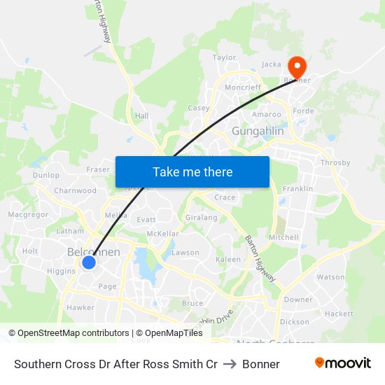 Southern Cross Dr After Ross Smith Cr to Bonner map