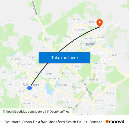 Southern Cross Dr After Kingsford Smith Dr to Bonner map
