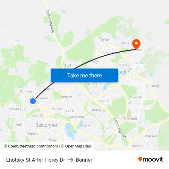 Lhotsky St After Florey Dr to Bonner map