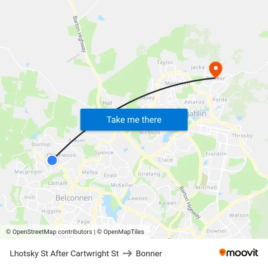 Lhotsky St After Cartwright St to Bonner map