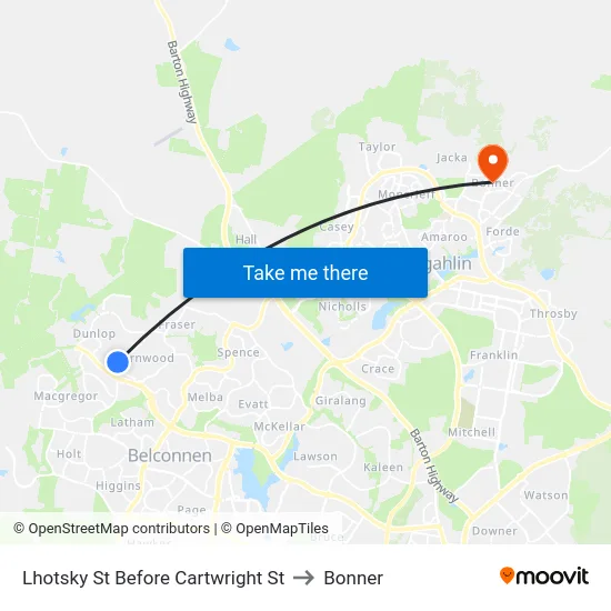 Lhotsky St Before Cartwright St to Bonner map