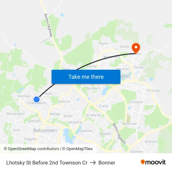 Lhotsky St Before 2nd Townson Cr to Bonner map