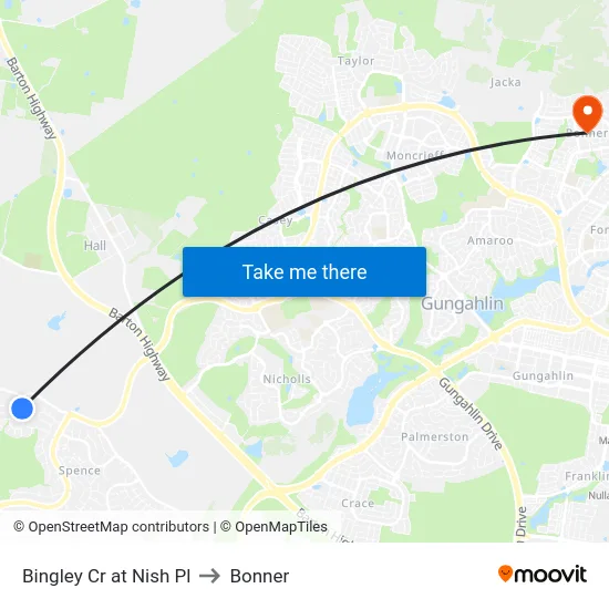 Bingley Cr at Nish Pl to Bonner map