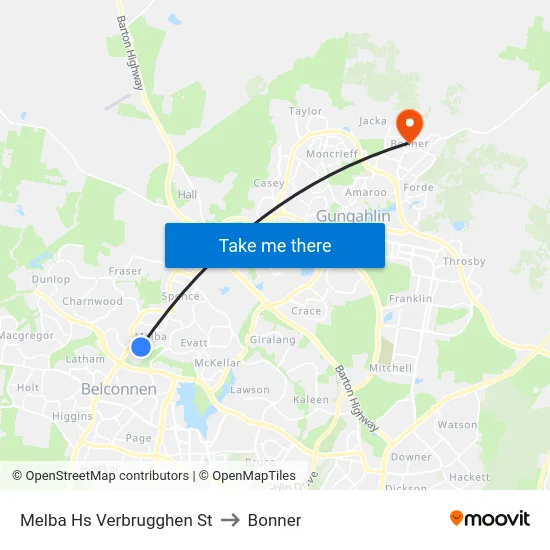 Melba Hs Verbrugghen St to Bonner map