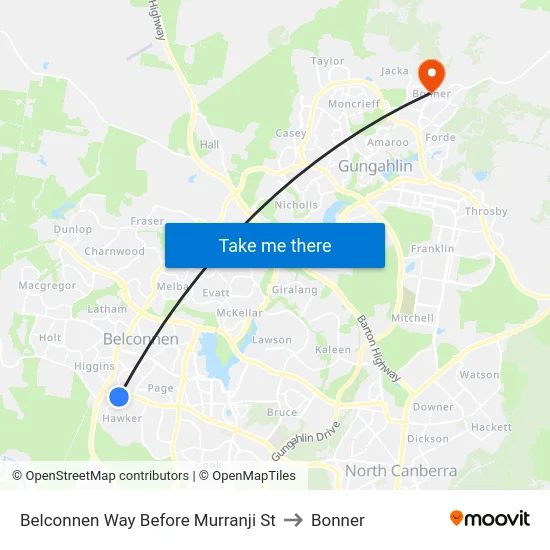 Belconnen Way Before Murranji St to Bonner map