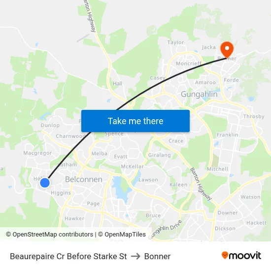 Beaurepaire Cr Before Starke St to Bonner map