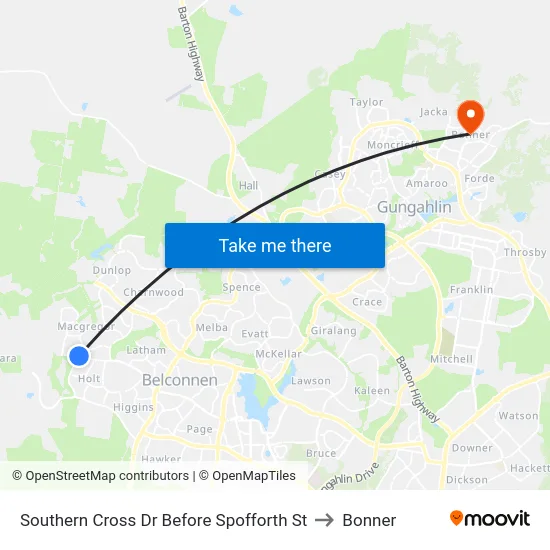 Southern Cross Dr Before Spofforth St to Bonner map