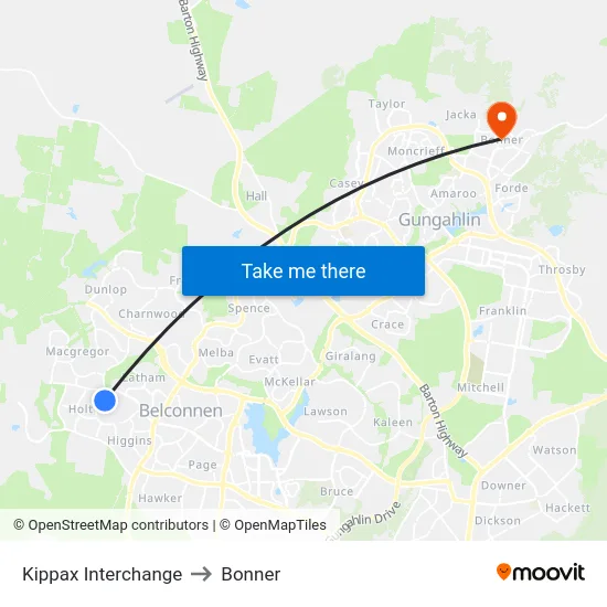 Kippax Interchange to Bonner map