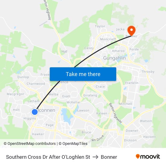 Southern Cross Dr After O'Loghlen St to Bonner map