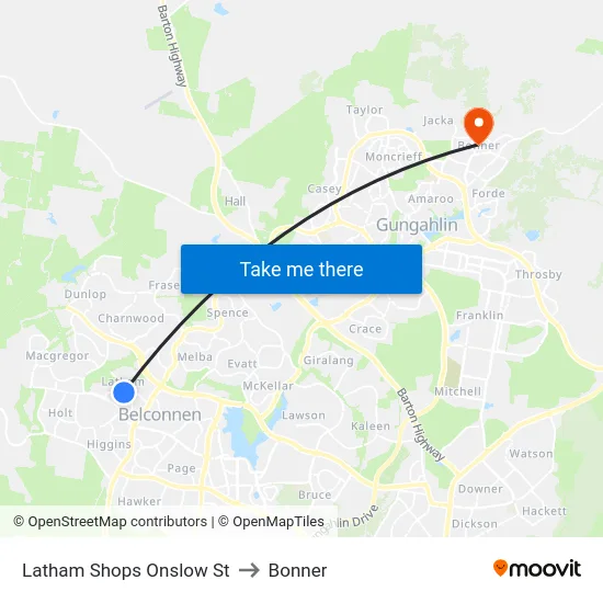 Latham Shops Onslow St to Bonner map