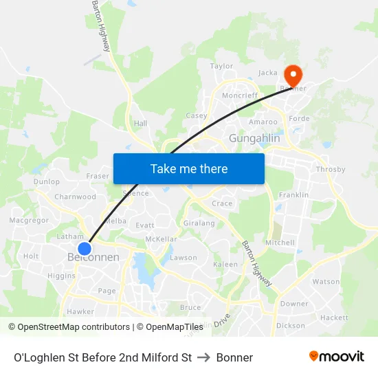O'Loghlen St Before 2nd Milford St to Bonner map