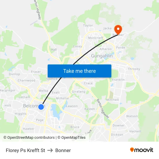 Florey Ps Krefft St to Bonner map