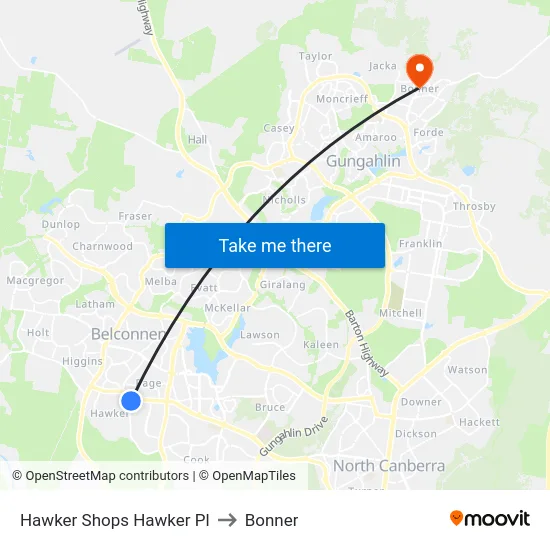 Hawker Shops Hawker Pl to Bonner map