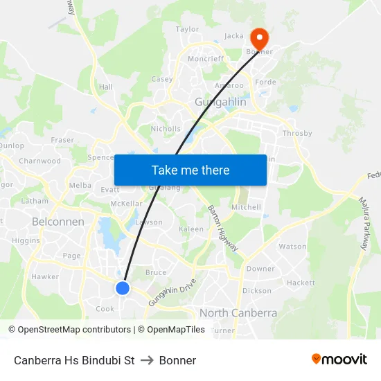 Canberra Hs Bindubi St to Bonner map