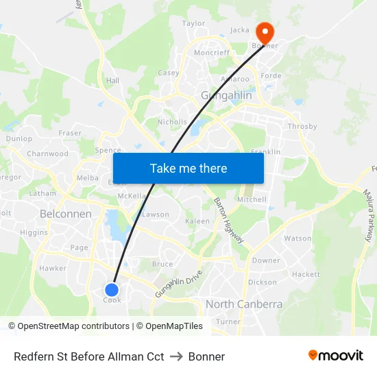 Redfern St Before Allman Cct to Bonner map