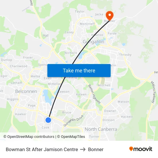Bowman St After Jamison Centre to Bonner map