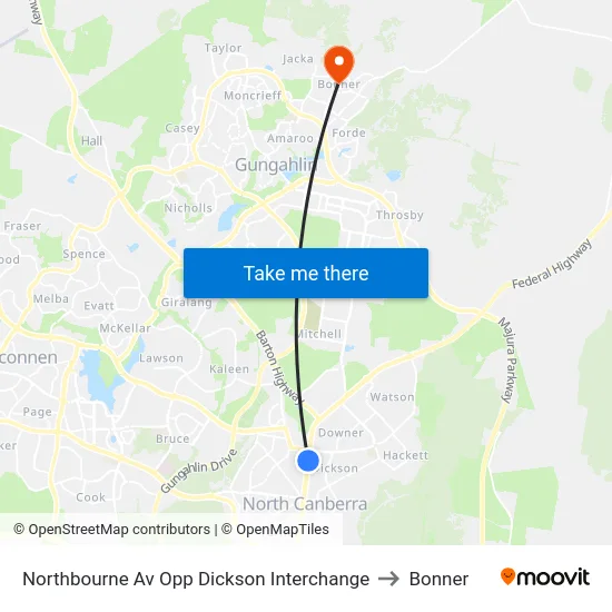 Northbourne Av Opp Dickson Interchange to Bonner map