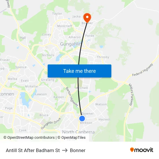 Antill St After Badham St to Bonner map
