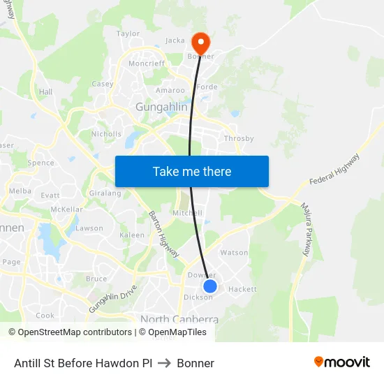 Antill St Before Hawdon Pl to Bonner map
