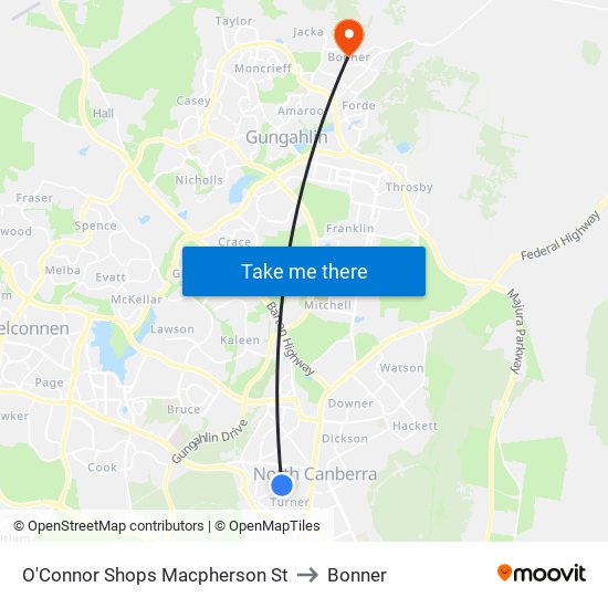 O'Connor Shops Macpherson St to Bonner map