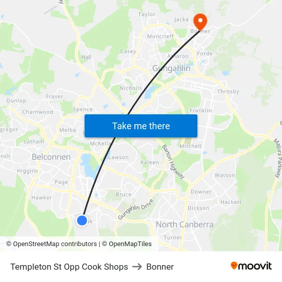 Templeton St Opp Cook Shops to Bonner map