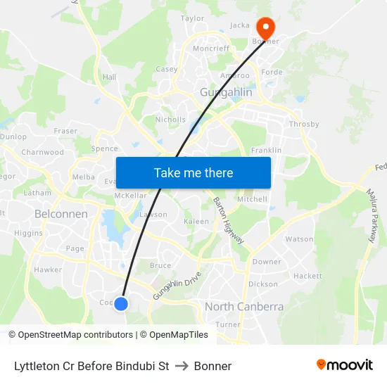 Lyttleton Cr Before Bindubi St to Bonner map