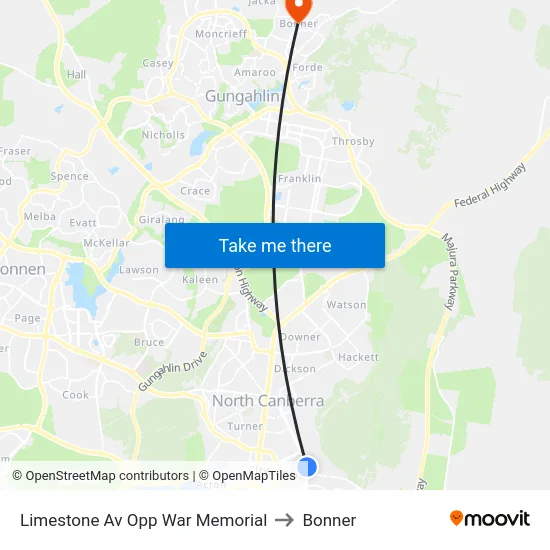 Limestone Av Opp War Memorial to Bonner map