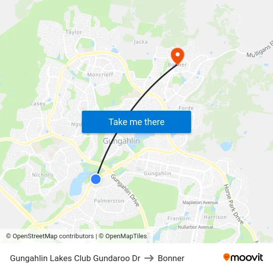 Gungahlin Lakes Club Gundaroo Dr to Bonner map