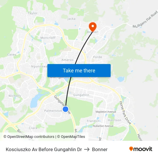 Kosciuszko Av Before Gungahlin Dr to Bonner map