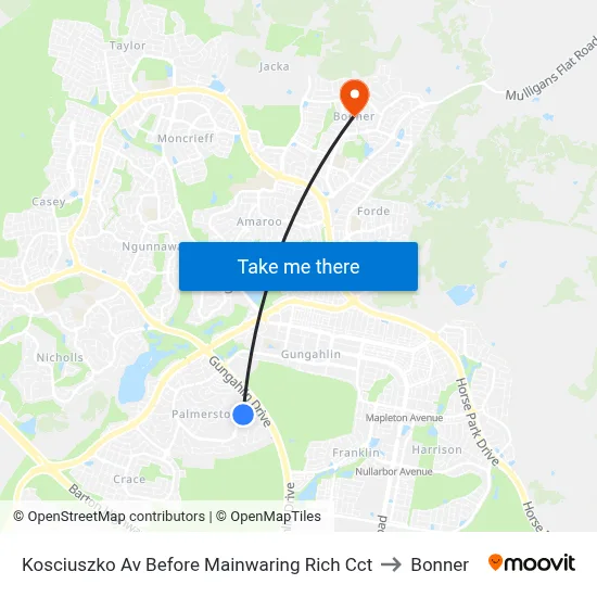 Kosciuszko Av Before Mainwaring Rich Cct to Bonner map