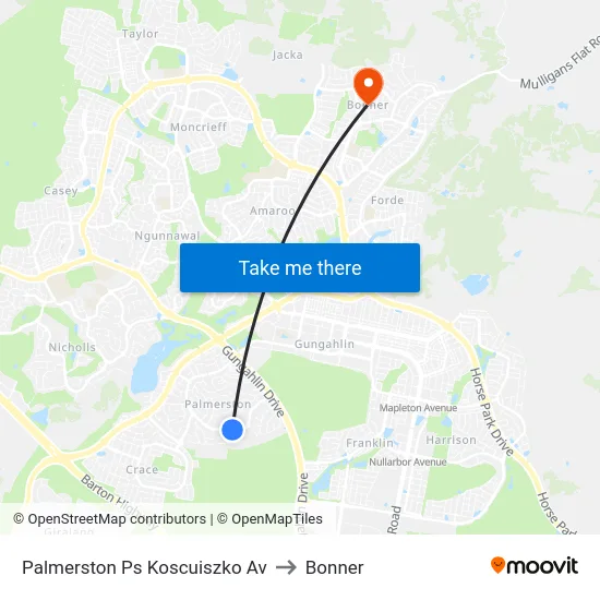Palmerston Ps Koscuiszko Av to Bonner map