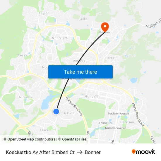 Kosciuszko Av After Bimberi Cr to Bonner map