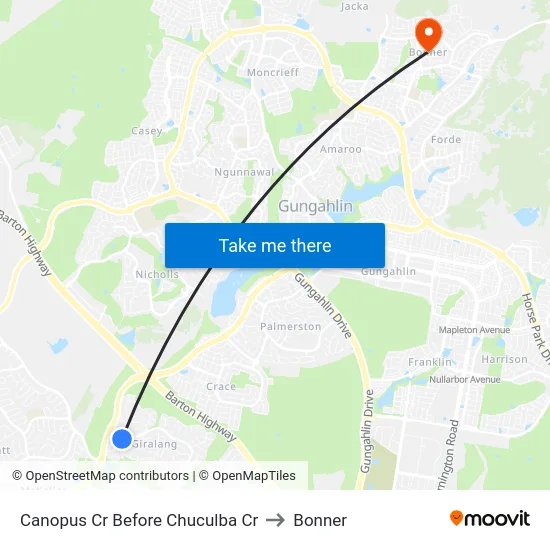 Canopus Cr Before Chuculba Cr to Bonner map