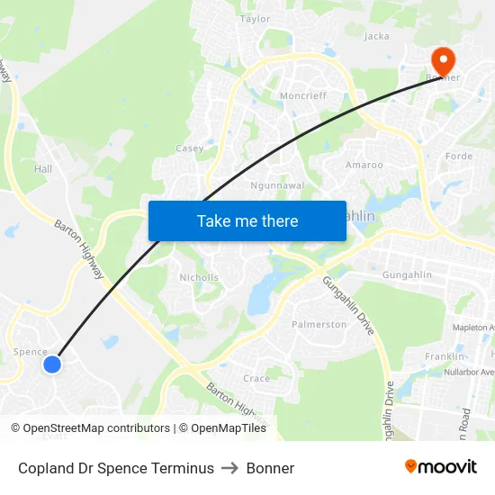 Copland Dr Spence Terminus to Bonner map