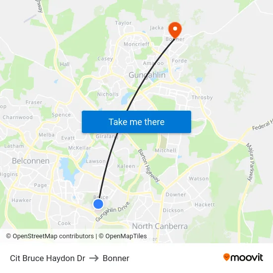 Cit Bruce Haydon Dr to Bonner map